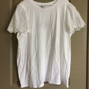 🆕 White Tee with Eyelet Sleeves